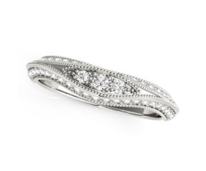 14k White Gold Curved Antique Style Diamond Wedding Ring (1/3 cttw)