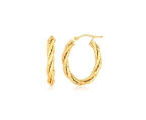 Twisted Tube Oval Hoop Earrings in 14k Yellow Gold