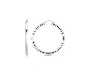 Thick and Large Hoop Earrings in Rhodium Plated Sterling Silver (40mm)