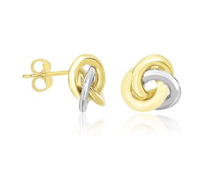 Interlaced Polished Open Circle Earrings in 14k Two-Tone Gold