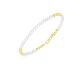 14k Yellow Gold High Polish Freshwater Pearl Pallina Bead Bracelet (2.00 mm)