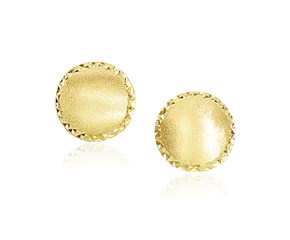 Diamond Cut Edge and Satin Finish Post Earrings in 14k Yellow Gold(11.3mm)