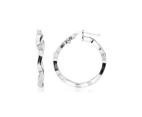 Sterling Silver Round Polished Wavy Profile Hoop Earrings(2x20mm)
