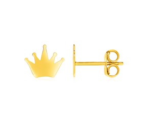 14k Yellow Gold Post Earrings with Crowns