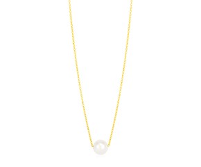 14k Yellow Gold 7mm Pearl Solitaire Necklace