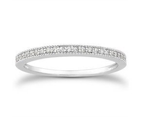 Diamond Micro- Pave Diamond Milgrain Wedding Ring Band in 14k White Gold