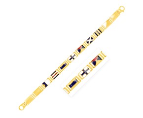 14k Yellow Gold 8 1/4 inch Mens Wide Nautical Flag Bracelet