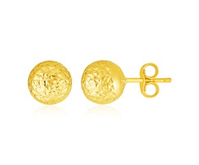 14k Yellow Gold Ball Earrings with Crystal Cut Texture(7mm)