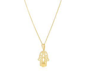 14k Yellow Gold High Polish Hamsa Amulet Necklace
