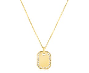 14k Yellow Gold High Polish Diamond Octagon Tag Necklace
