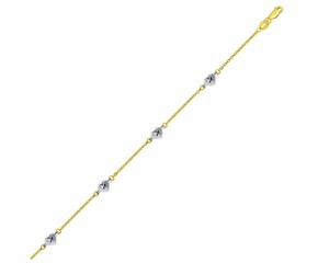 Diamond Cut Heart Stationed Anklet in 14k Two Tone Gold