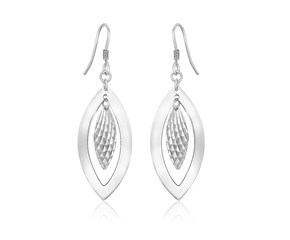 Dual Open and Textured Marquis Dangling Earrings in Sterling Silver