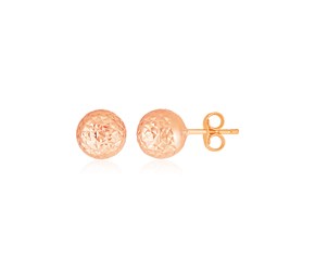 14k Rose Gold Ball Earrings with Crystal Cut Texture(5mm)