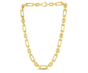 14k Yellow Gold Italian Alternating Paperclip Oval Links Chain Necklace