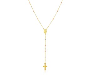 14k Tri Color Gold Lariat Rosary Necklace