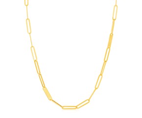 14k Yellow Gold Alternating Paperclip Chain Link and Gold Bar Necklace