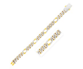 Modern Lite Figaro with White Pave Bracelet in 14K Yellow Gold (11.5mm)