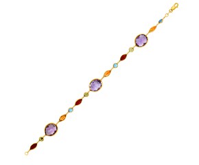 14k Yellow Gold Bracelet with Multi-Colored Stones