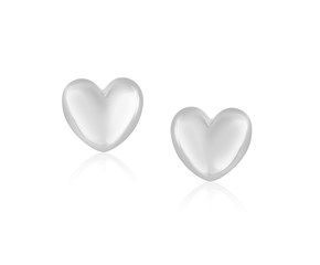 Polished Puffed Heart Earrings in 14k White Gold