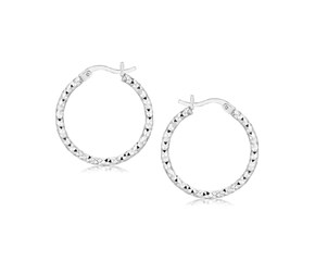Hoop Earrings with a Woven Style in Rhodium Plated Sterling Silver(2x20mm)
