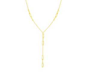 14K Yellow Gold Lariat Necklace with Paperclip Chain Stations
