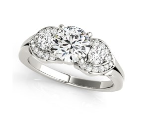 14k White Gold 3 Stone Round Diamond Engagement Antique Style Ring (1 3/8 cttw)