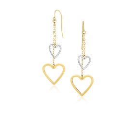 10k Two-Tone Gold Cutout Heart Chain Dangling Earrings