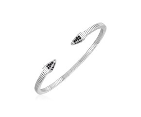 Sterling Silver Spike Cuff Bracelet with Black Cubic Zirconias