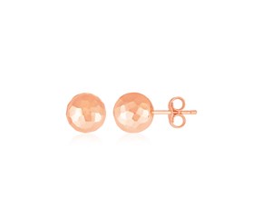 14k Rose Gold Ball Earrings with Faceted Texture(5mm)