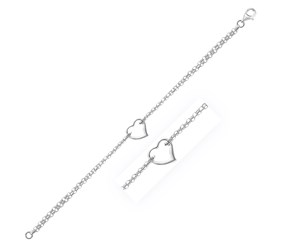 Open Heart Station Double Cable Chain Anklet in 14k White Gold