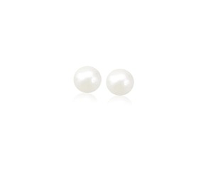 White Freshwater Cultured Pearl Stud Earrings in 14k Yellow Gold (5.0 mm)