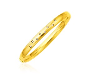 14k Yellow Gold Rounded Bangle with Diamonds