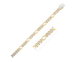 Modern Lite Figaro with White Pave Chain in 14K Yellow Gold (9.5mm)