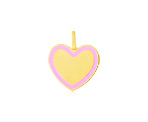 14k Yellow Gold and Pink Enamel Heart Pendant