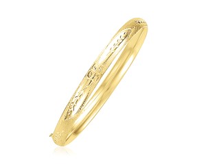 Florentine Style Dome Bangle in 14k yellow Gold