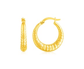 14k Yellow Gold Puffed and Scalloped Hoop Earrings