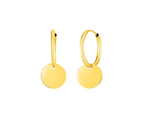 14k Yellow Gold Huggie Style Hoop Earrings with Circle Drops