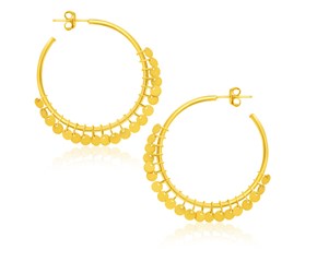 Round Sequined Hoop Earrings in 14k Yellow Gold(1.5x30mm)