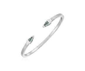 Sterling Silver Spike Cuff Bracelet with Forest Green Cubic Zirconias