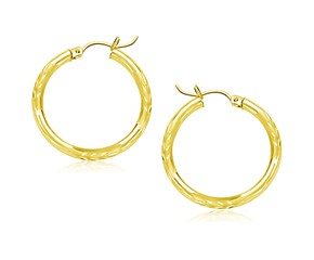 Classic Diamond Cut Hoop Earrings in 14k Yellow Gold (3x25mm)