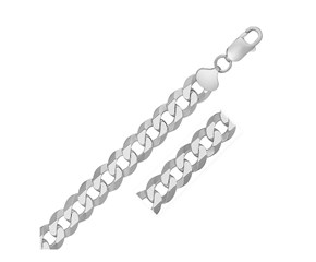 Classic Rhodium Plated Curb Bracelet in Sterling Silver (13.6mm)