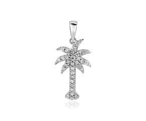 Sterling Silver Petite Palm Tree Pendant with Cubic Zirconias