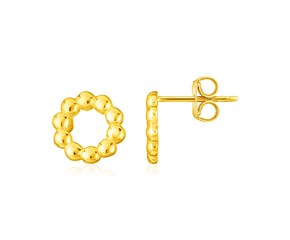 14K Yellow Gold Beaded Circle Earrings(6.8mm)