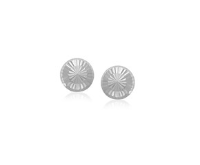 Diamond Cut Flat Stud Earrings in 14k White Gold(6mm)