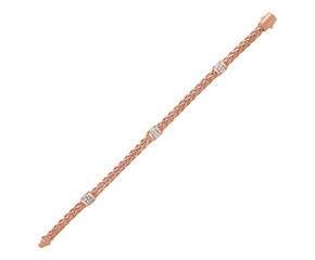 Polished Woven Rope Bracelet with Diamond Accents in 14k Rose Gold