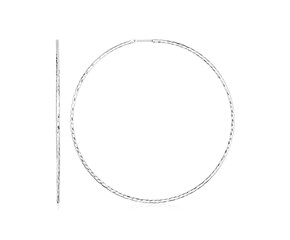 Sterling Silver Large Textured Round Hoop Earrings(1.6x60mm)