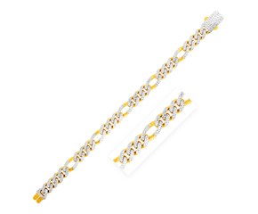 Modern Lite Figaro with White Pave Bracelet in 14K Yellow Gold (9.5mm)