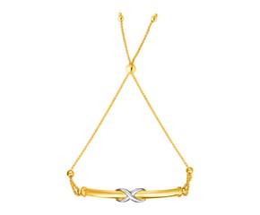 Adjustable Friendship Bracelet with Infinity Motif in 14k Yellow and White Gold (1.00 mm)