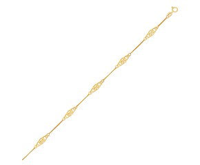 Diamond Shape Filigree Stationed Anklet in 14k Yellow Gold