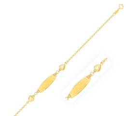 Cable Chain Children's ID Bracelet with Heart Stations in 14k Yellow Gold